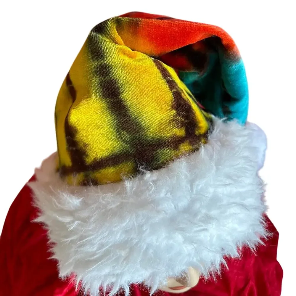 Unisex Santa Hat One Size Handmade Tie Dye Hippie Christmas Fun Holiday NEW NWT